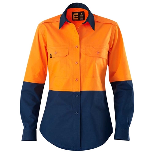Orange Hi-Vis Spliced Long Sleeve Shirt for Women